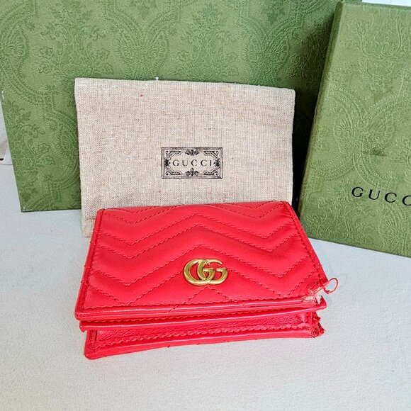 Gucci Red Matelassé GG Marmont Leather Wallet - Picture 7 of 16